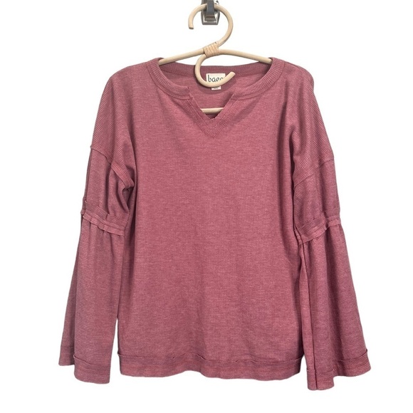 NEW BAEA Los Angeles Pink Waffle Knit Splitneck Pullover with Wide Sleeve NEW - Picture 5 of 16